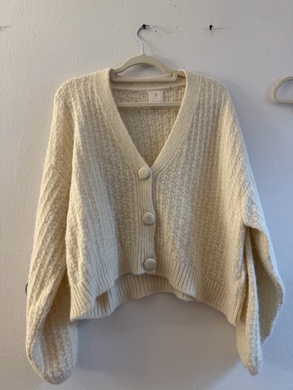 Women's Cream V-Neck Button Cardigan Sweater